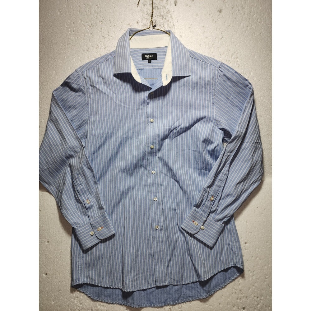 Mossimo Mens Medium Blue White Striped Casual Long Sleeve Button Up Collared